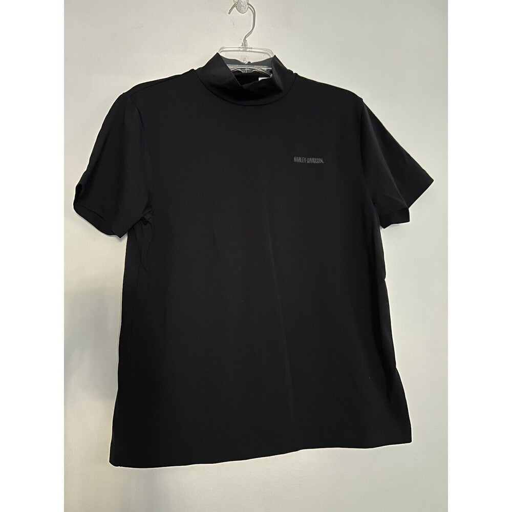 Womens Harley Davidson Black Nylon Spandex Mock Neck Riding Shirt Large NICE!